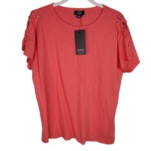 Jones New‎ York Signature Knit Top Womens Small Melon Coral NWT Lace Up Shoulder